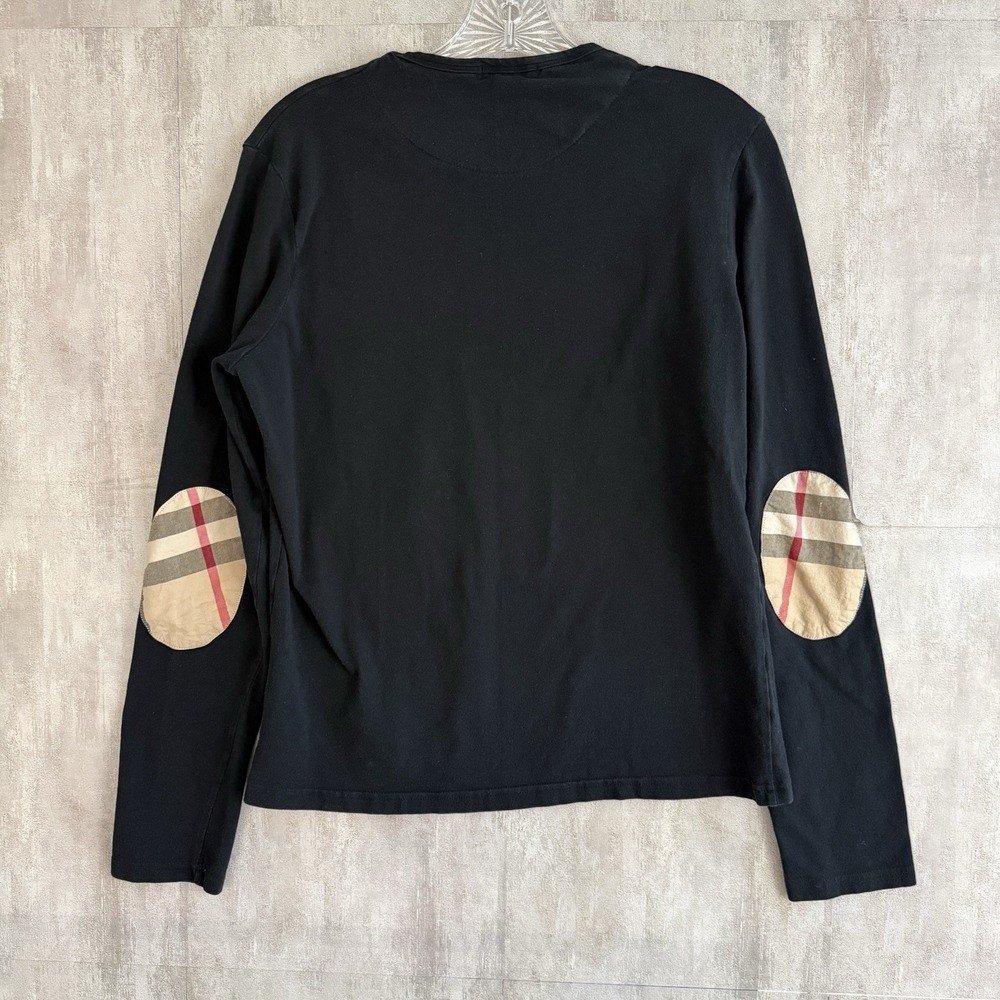 Burberry London Shirt Womens Large Long Sleeve Black Nova Check Elbow Patch READ - Picture 2 of 13